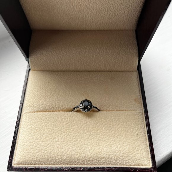 Natural Salt and Pepper Diamond Vine Engagement Ring Set  Black Diamond Ring